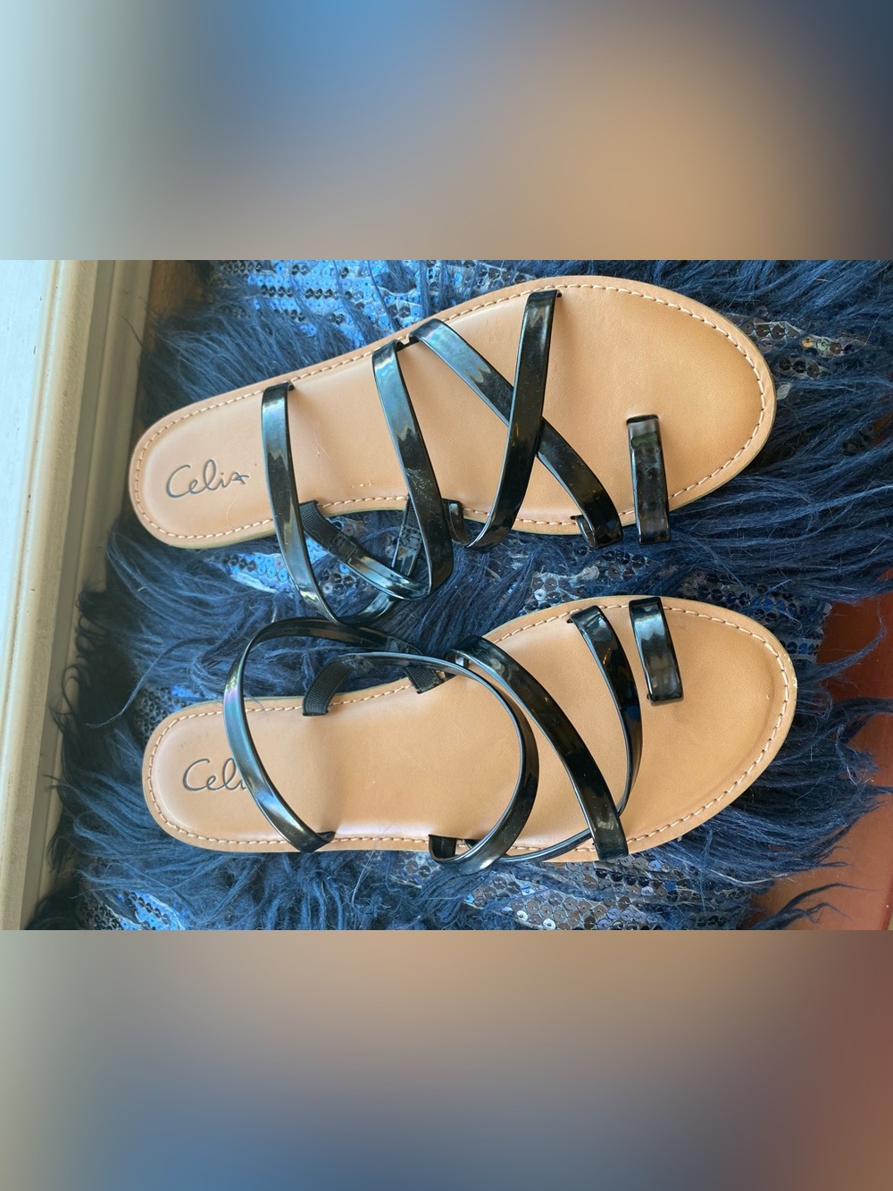 Black Strappy Slide Sandals